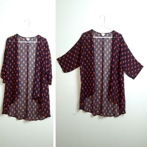 Lularoe Lindsay Kimono Loose Fit Size M Multi Blue Orange Print Chiffon